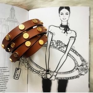 Tory Burch Logo Studded Skinny Belt, Size S/M/L